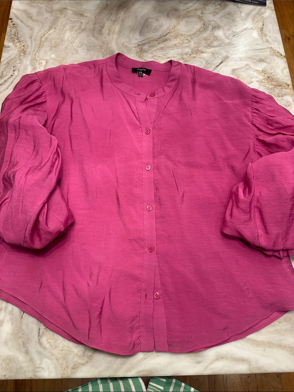 Fate Hot Pink Button-Down Puff Sleeve Top